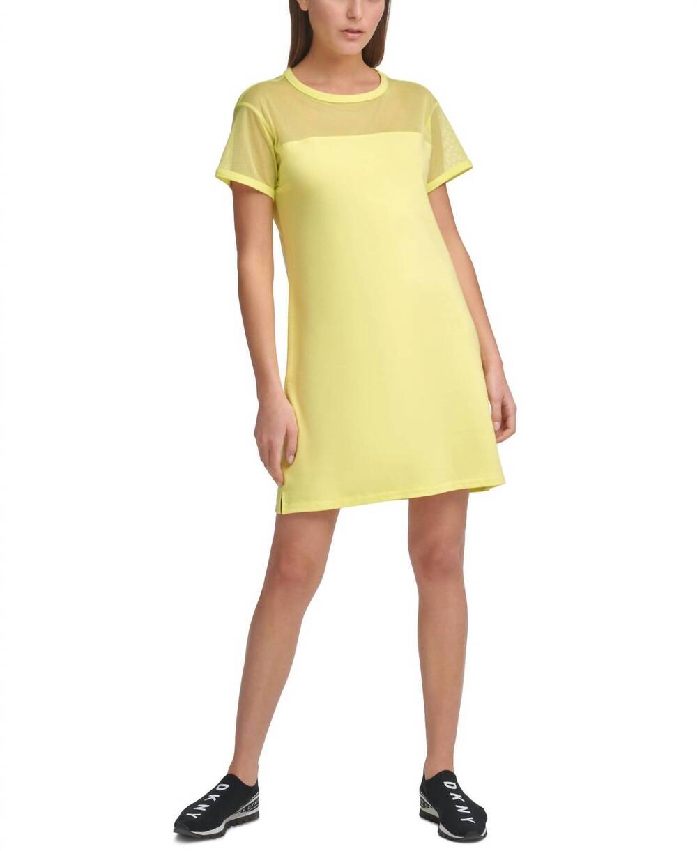 NEW DKNY activewear sport mesh-blocked t-shirt dress in sunny lime